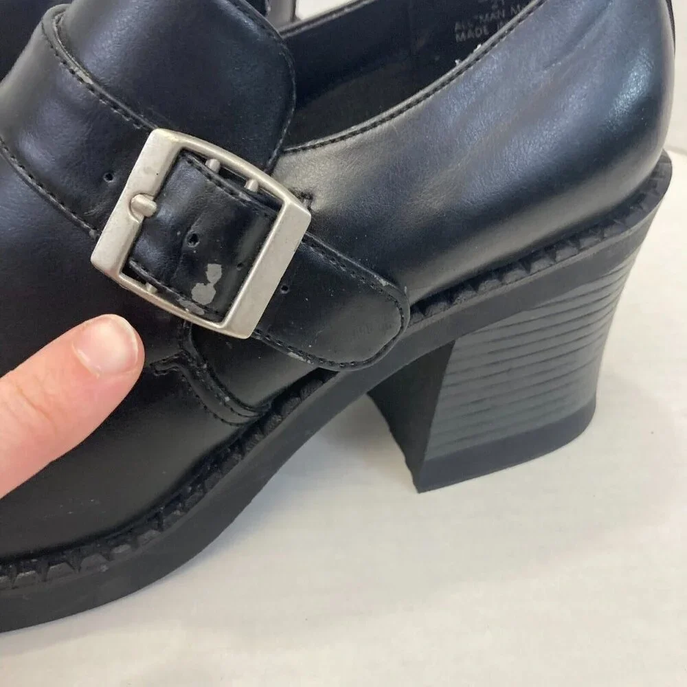 Vintage Chunky Heels Buckle Shoes Loafers Womens 9.5 Goth Punk Grunge Black‎ - Picture 6 of 16